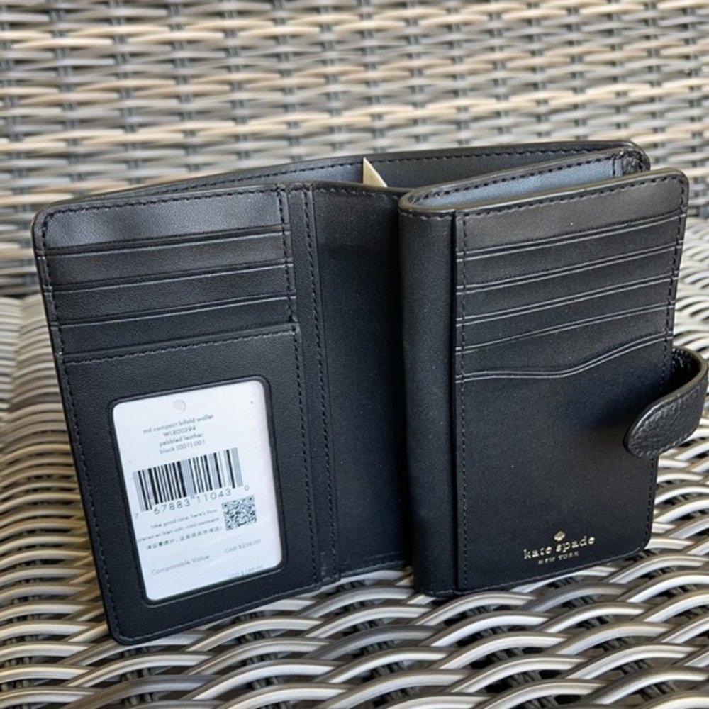 Kate Spade Leila Medium Compact Bifold Wallet Black - Picture 6 of 16